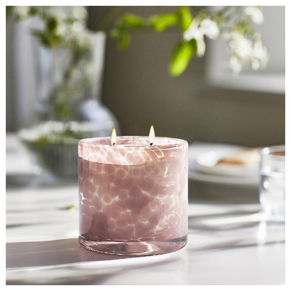 IKEA LUGNARE Duftkerze im Glas 2 Dochte Jasmin/hellrosa 50 Std Kostenlose Rückgabe