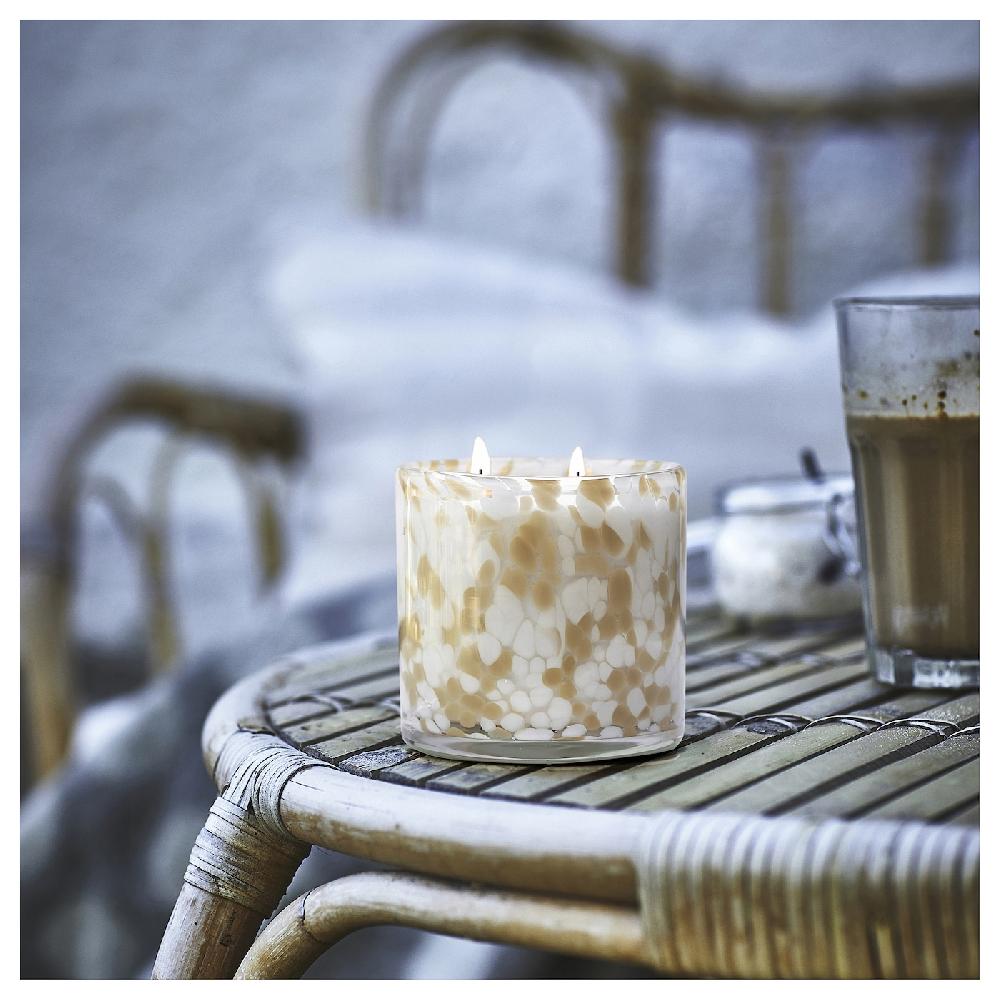 IKEA JÄMLIK Duftkerze im Glas 2 Dochte Vanille/helles Graubeige 50 Std Letzte 2 Tage