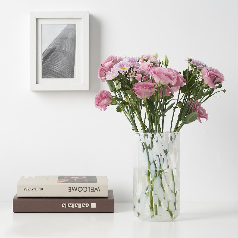 IKEA HÄCKOXEL Vase Punkte weiß 20 cm Clearance-Verkauf