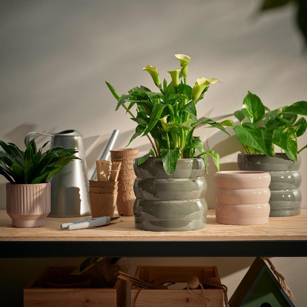 IKEA HASSELBUKETT Übertopf drinnen/draußen/grün/braun 15 cm Saisonschlussverkauf