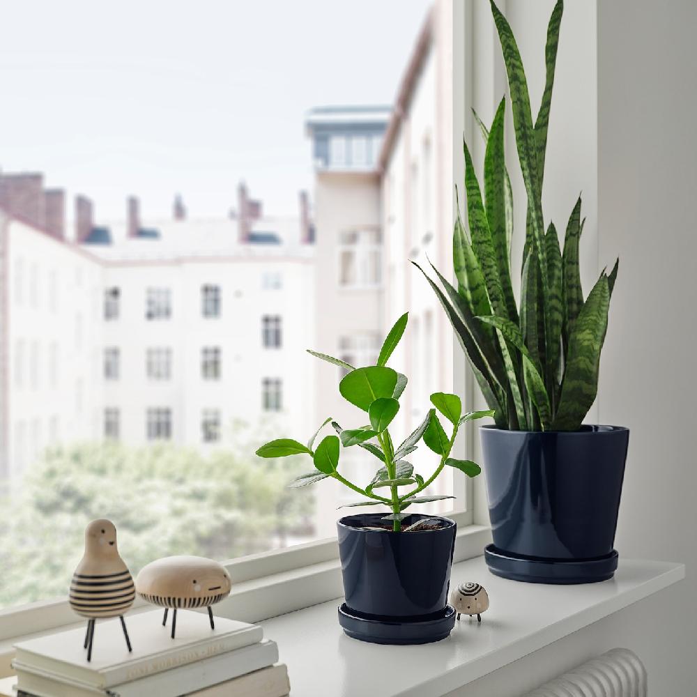 IKEA KLOTLÖNN Blumentopf mit Untersetzer drinnen/draußen/schwarzblau 19 cm Vatertagsangebot