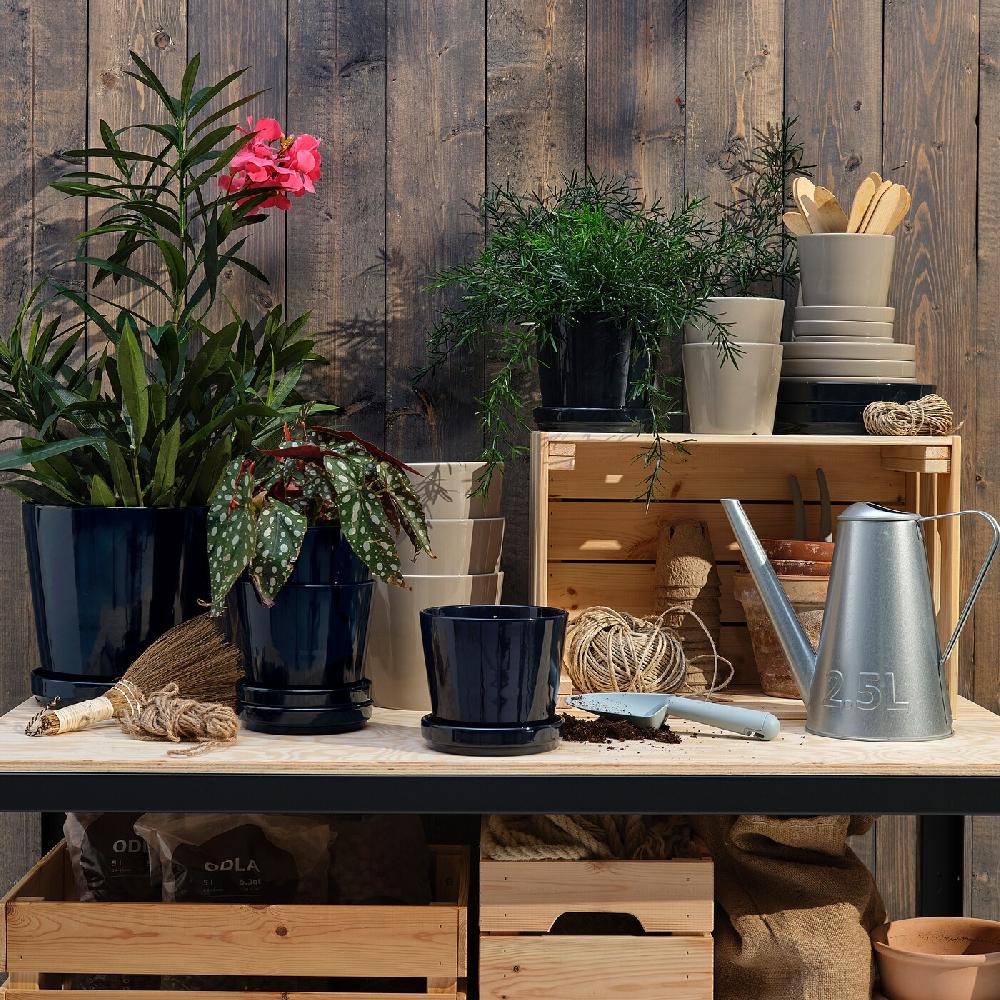 IKEA KLOTLÖNN Blumentopf mit Untersetzer drinnen/draußen/schwarzblau 19 cm Vatertagsangebot