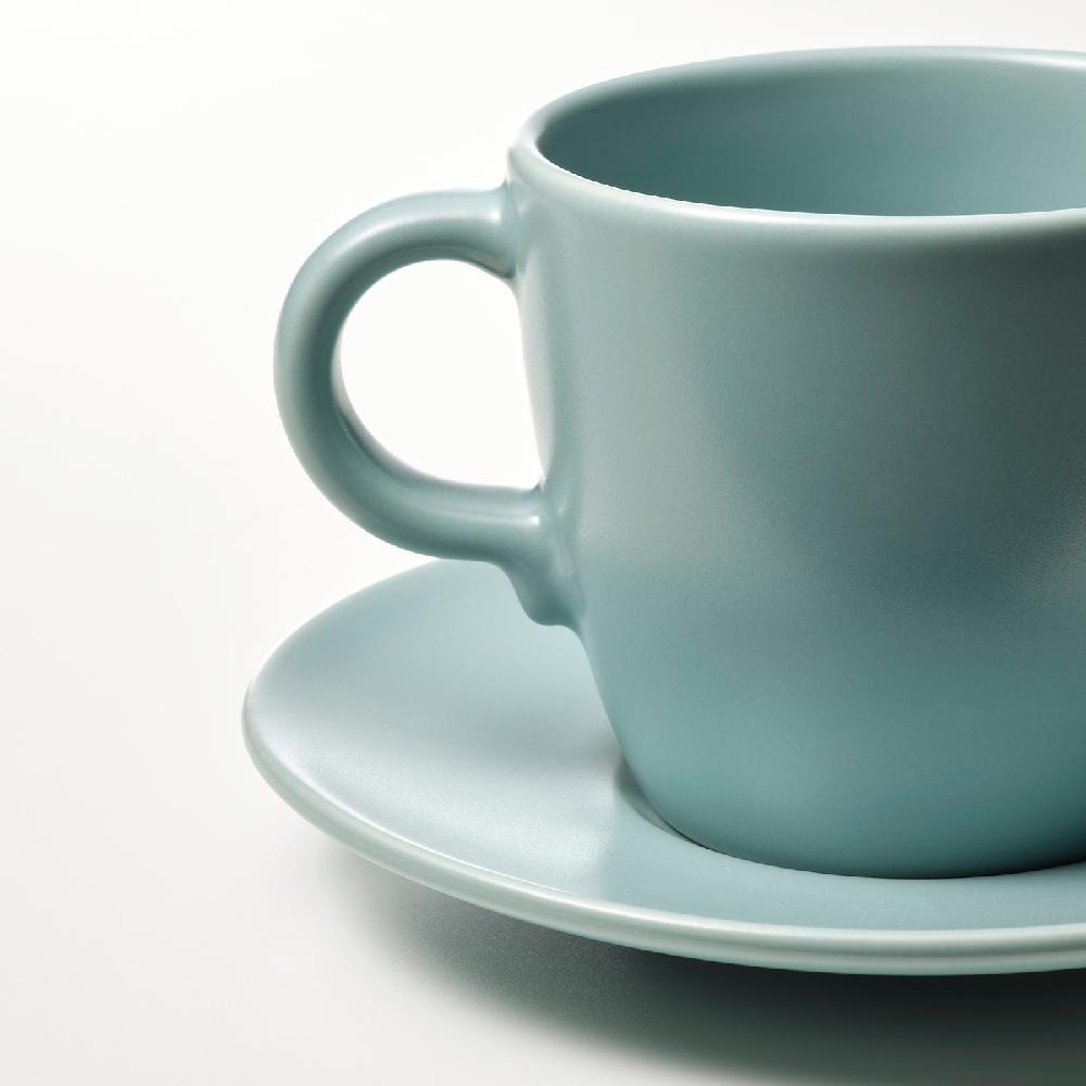 IKEA FÄRGKLAR Tasse mit Untertasse mattiert helltürkis 25 cl Muttertagsangebot