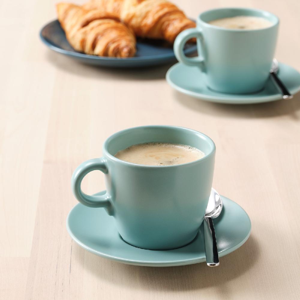 IKEA FÄRGKLAR Tasse mit Untertasse mattiert helltürkis 25 cl Muttertagsangebot