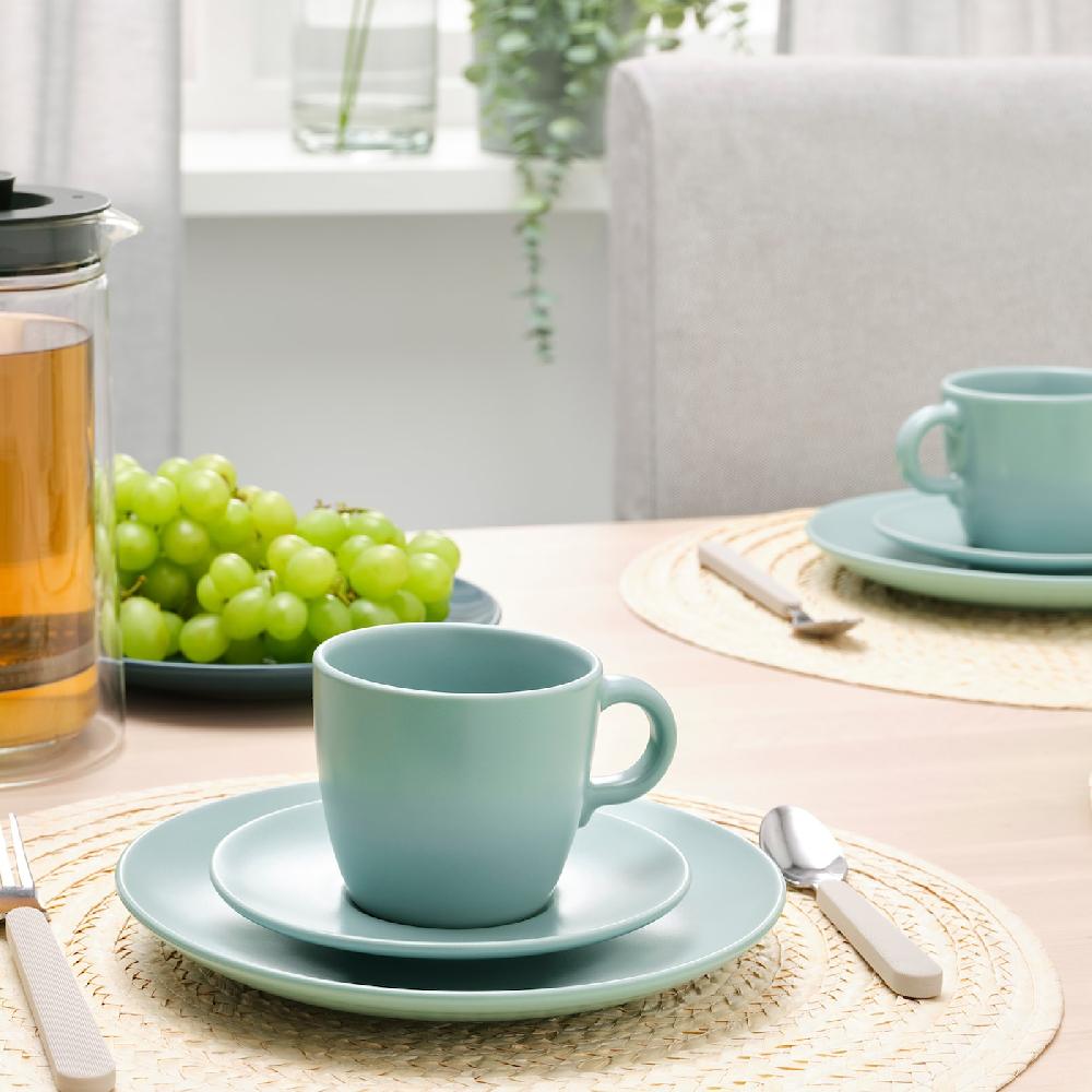 IKEA FÄRGKLAR Tasse mit Untertasse mattiert helltürkis 25 cl Muttertagsangebot