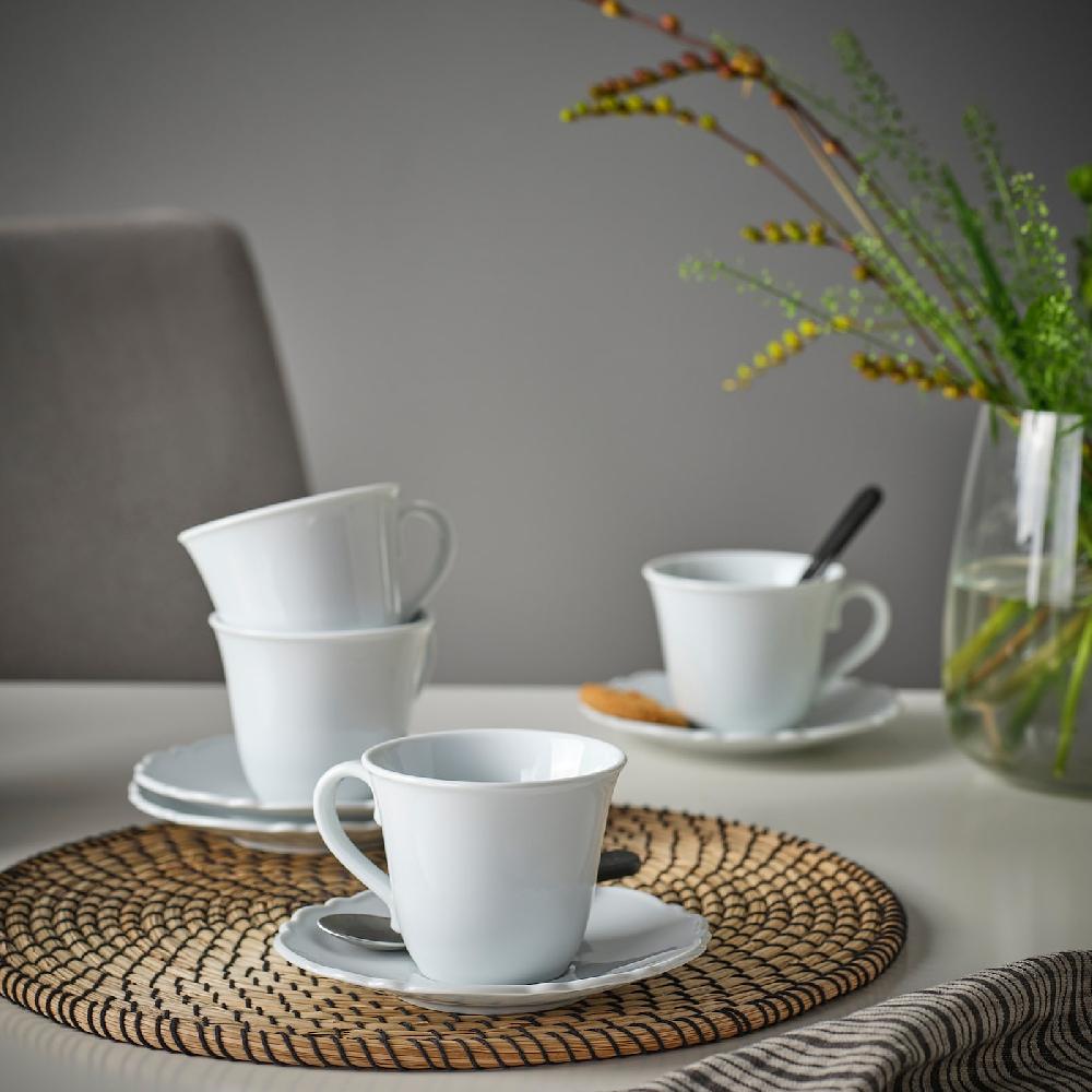 IKEA UPPLAGA Tasse mit Untertasse weiß 23 cl Valentinstagsangebot