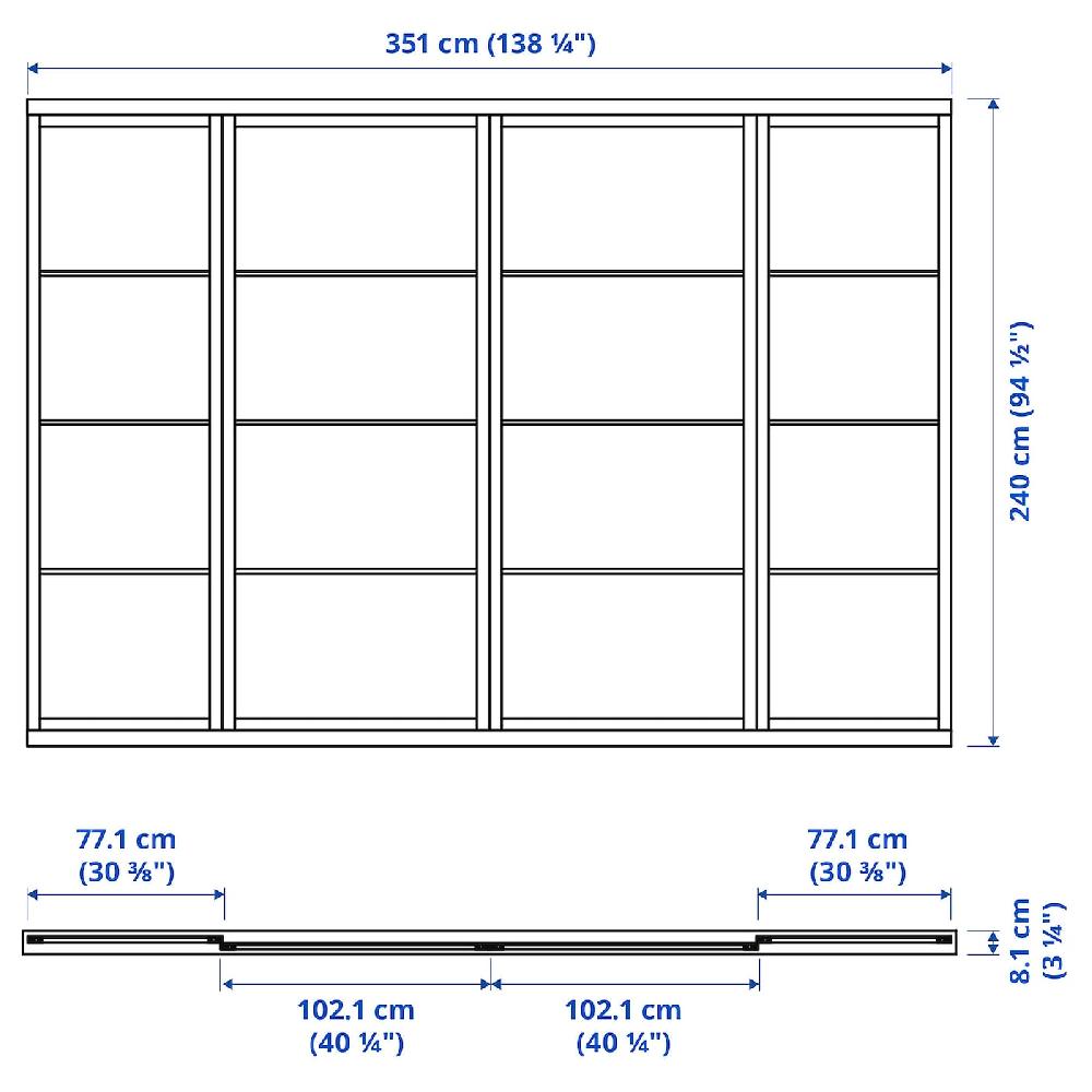 IKEA SKYTTA / FÄRVIK Schiebetür-Kombination weiß/weiß Glas 351x240 cm Großer Ausverkauf