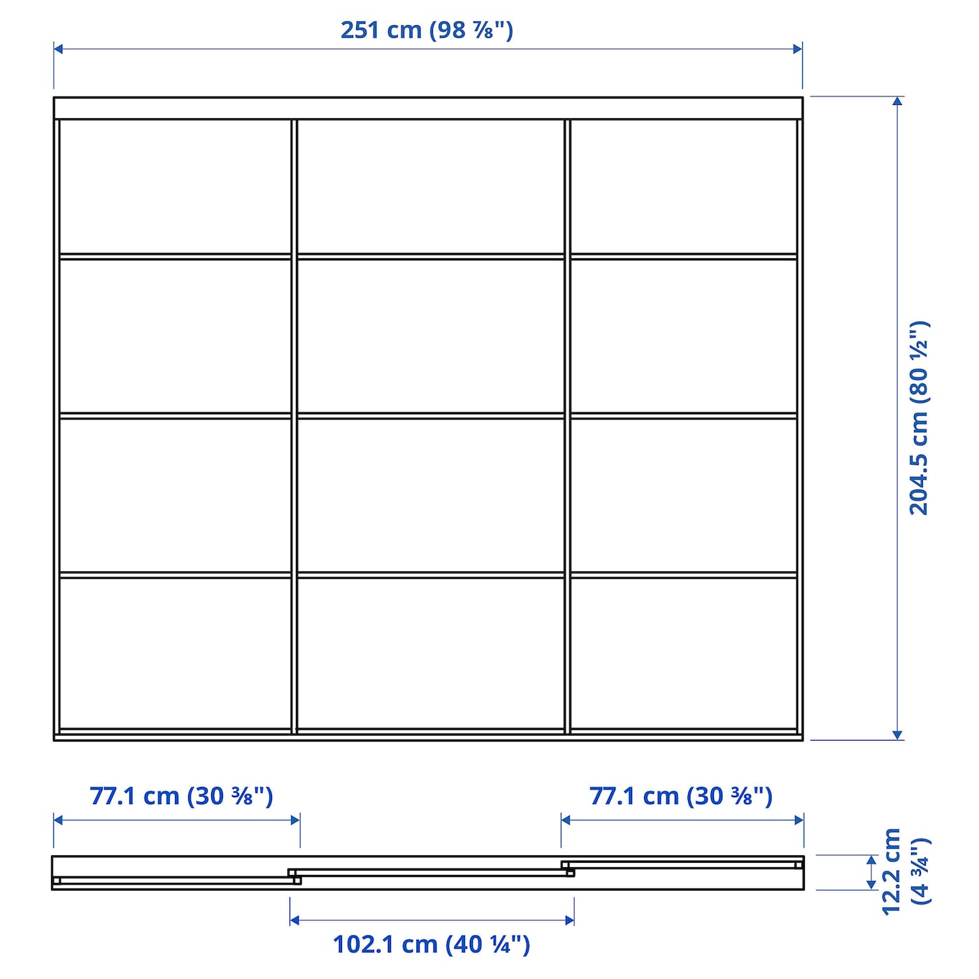 IKEA SKYTTA / AULI Schiebetür-Kombination Aluminium/Spiegelglas 251x205 cm Online Shopping
