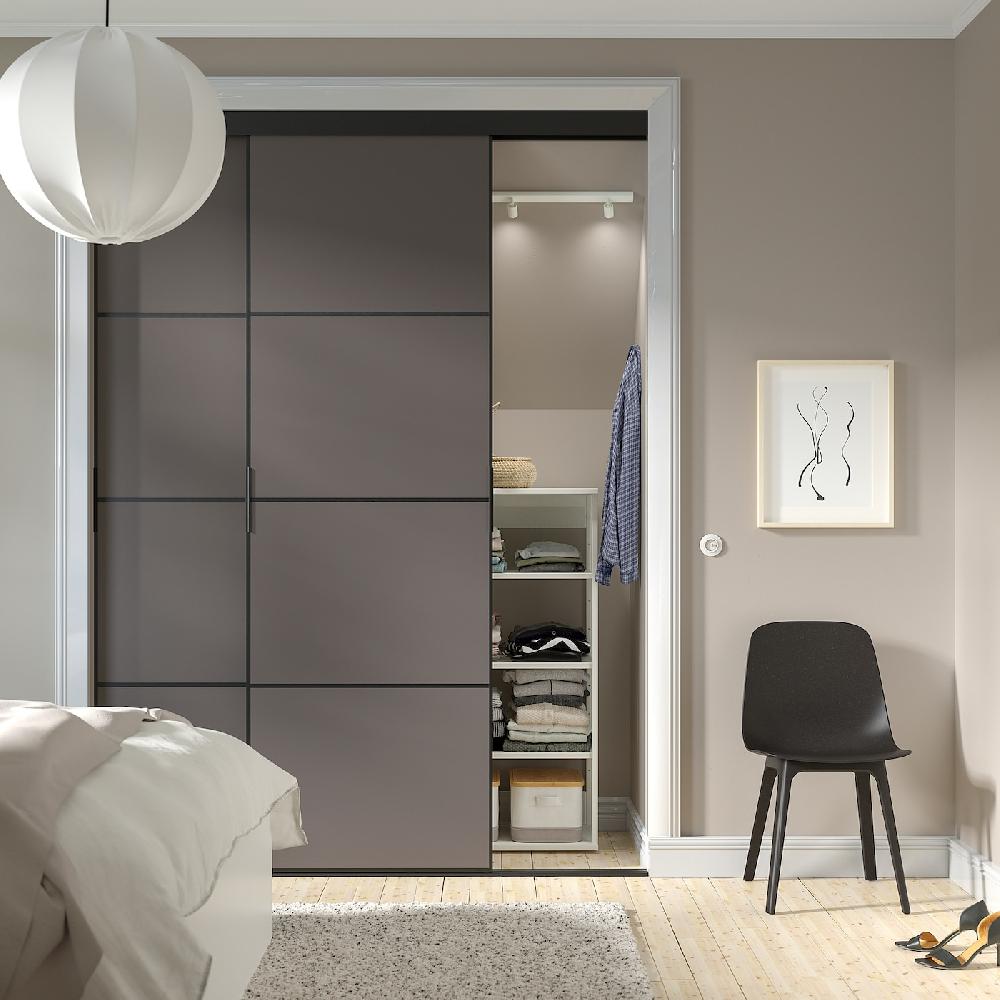 IKEA SKYTTA / MEHAMN Schiebetür-Kombination schwarz/doppelseitig dunkelgrau 177x240 cm Saisonschlussverkauf