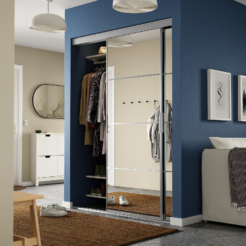 IKEA SKYTTA / AULI Schiebetür-Kombination Aluminium/Spiegelglas 152x205 cm Jubiläumsangebot