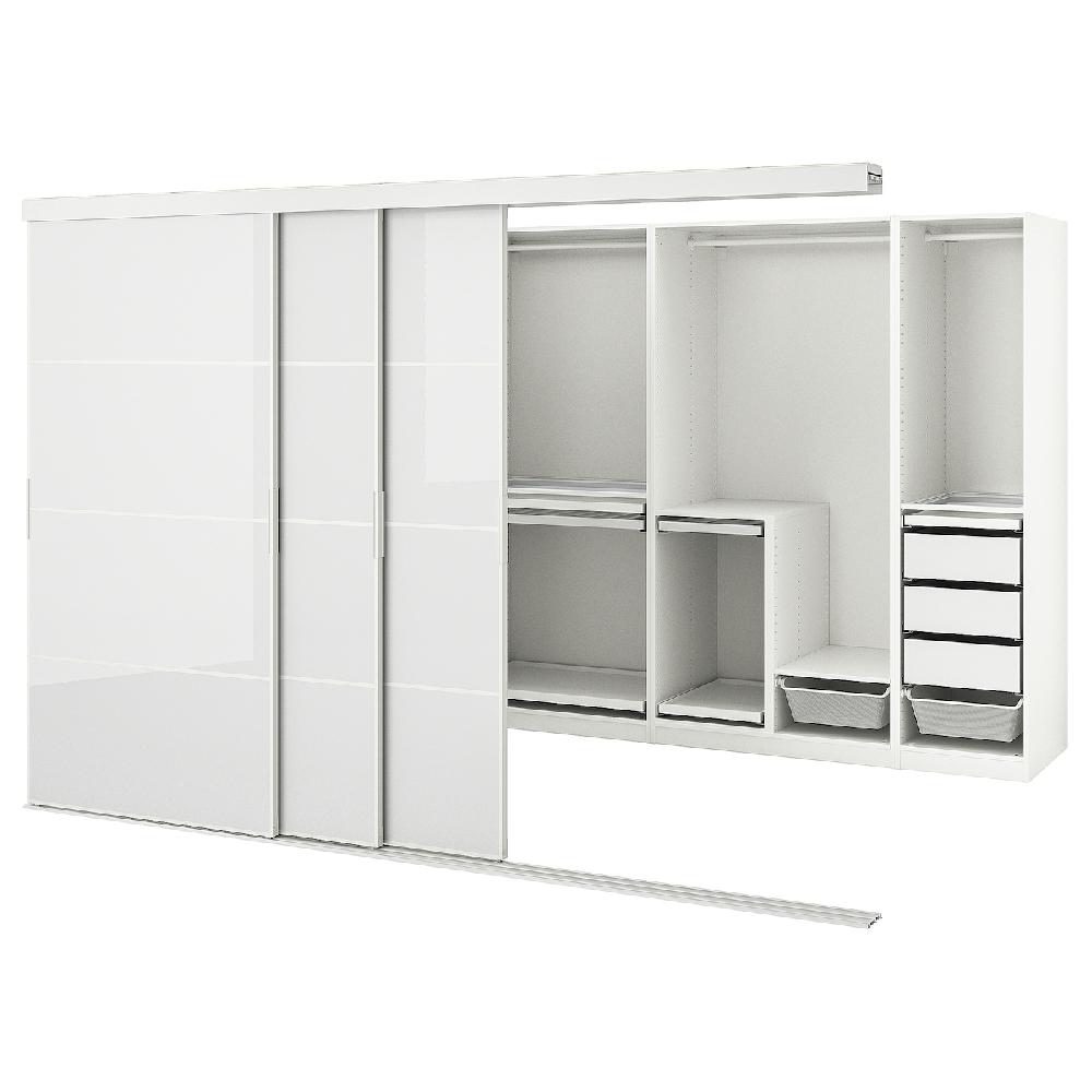 IKEA SKYTTA / PAX Kleiderschrank+Schiebetüren begehb. weiß Hokksund/Hgl hgra 301x160x205 cm Neueste Mode