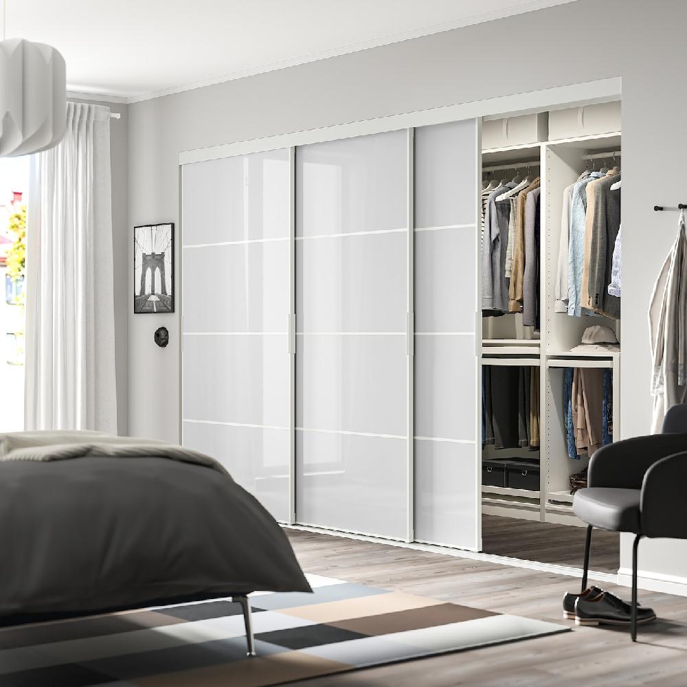 IKEA SKYTTA / PAX Kleiderschrank+Schiebetüren begehb. weiß Hokksund/Hgl hgra 301x160x205 cm Neueste Mode