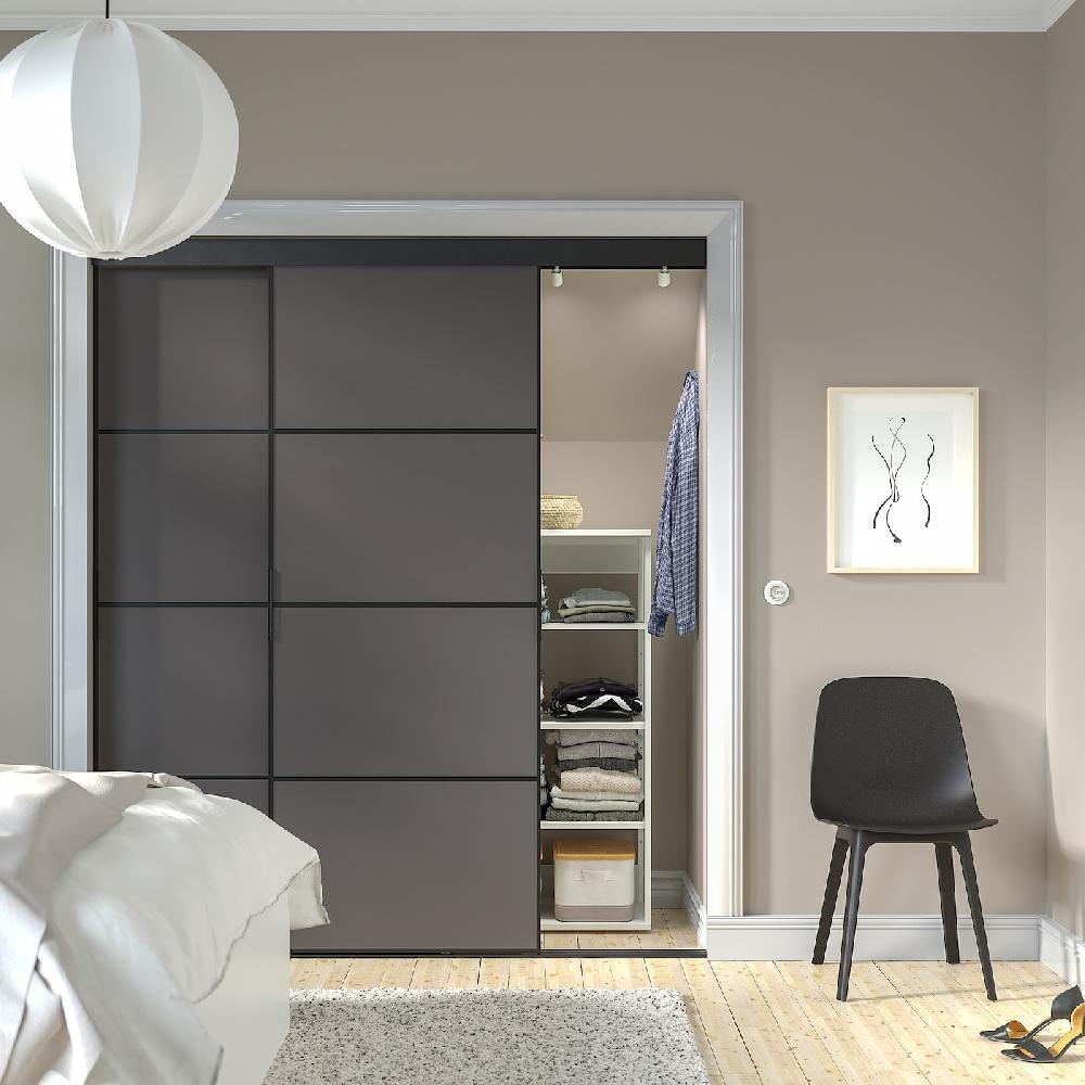 IKEA SKYTTA / MEHAMN Schiebetür-Kombination schwarz/doppelseitig dunkelgrau 177x205 cm Exklusive Angebote