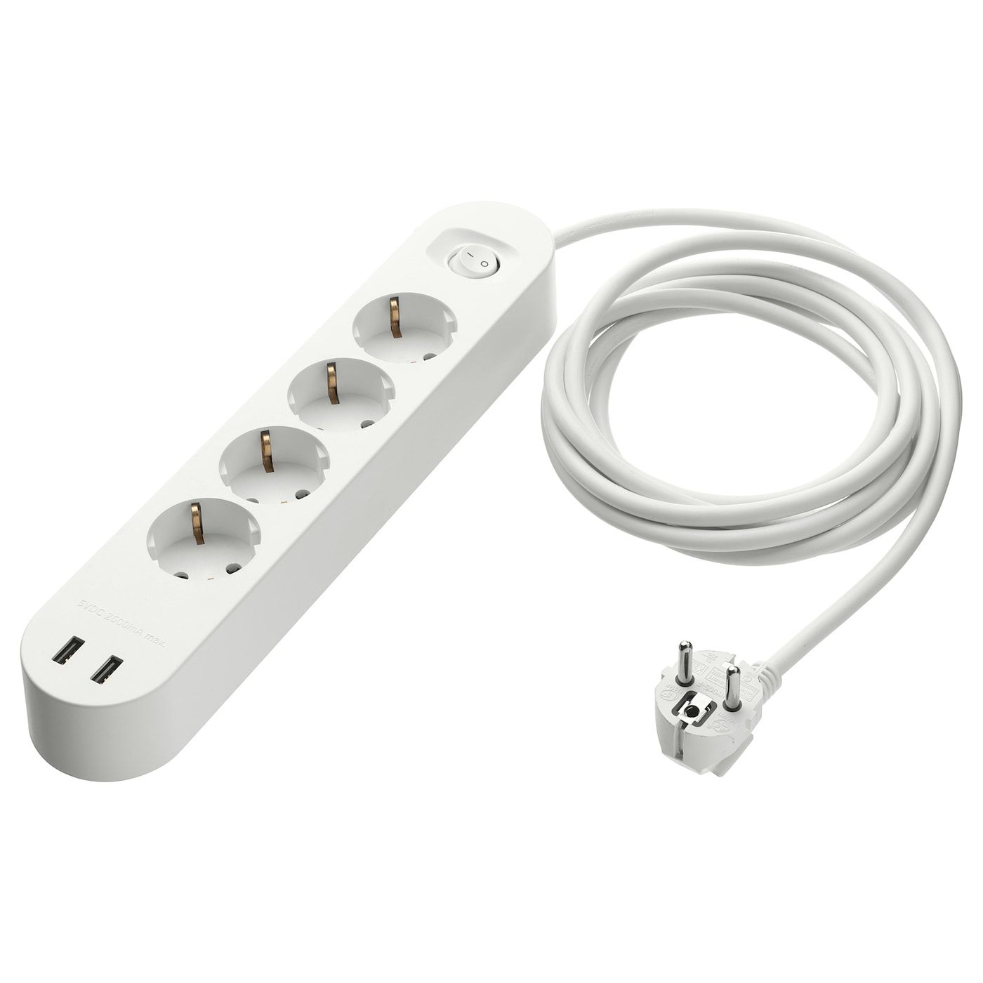 IKEA KOPPLA Vierfachsteckdose/2 USB-Anschl. weiß 3.0 m