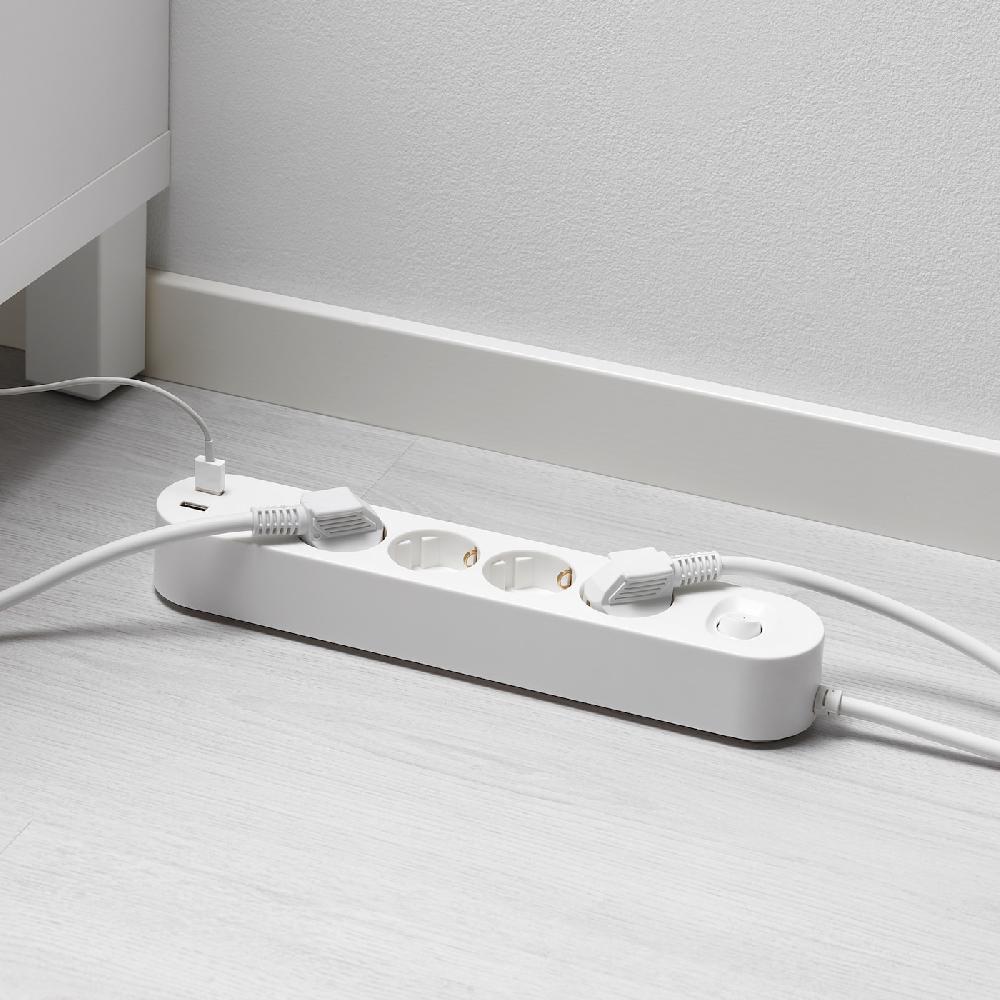 IKEA KOPPLA Vierfachsteckdose/2 USB-Anschl. weiß 3.0 m Online Shopping