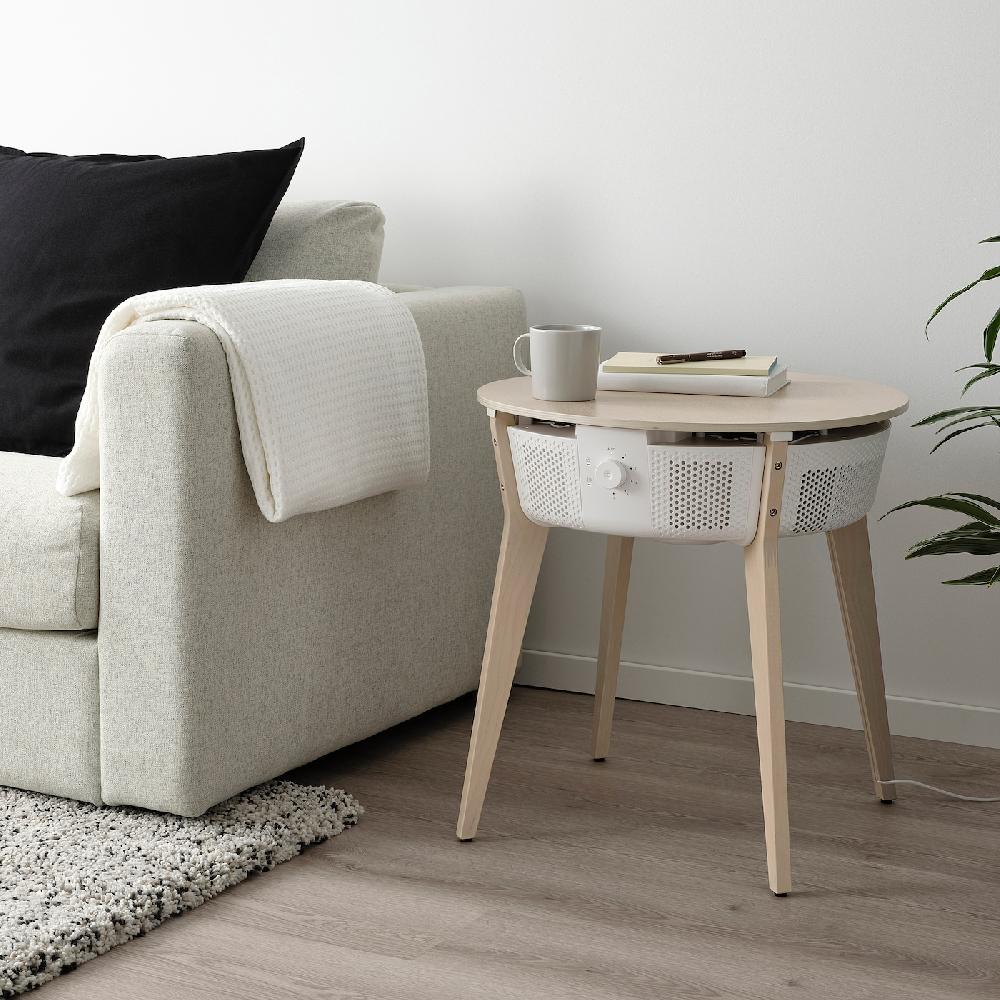IKEA STARKVIND Tisch mit Luftreiniger Zusatzgasfilter gebeiztes Eichenfurnier/weiß Kostenloser Versand international