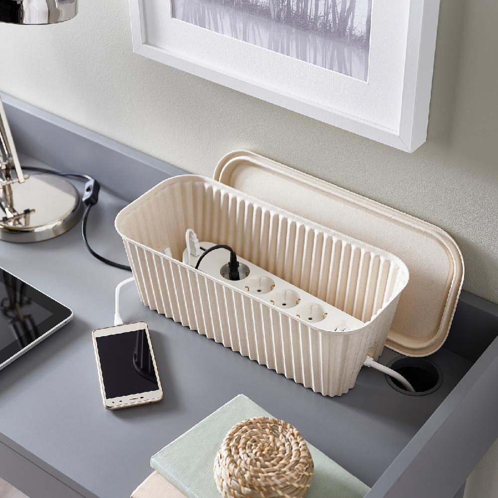 IKEA HÖNSNÄT Ladestation mit Kabelaufbewahrung naturfarben 38x18x14 cm Günstiger Verkauf