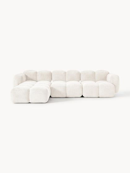 Westwing Collection Modulares Sofa Tayla (4-Sitzer) aus Teddy-Bouclé mit Hocker (links/rechts)