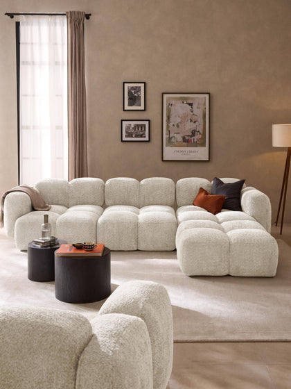 Westwing Collection Modulares Sofa Tayla (4-Sitzer) aus Teddy-Bouclé mit Hocker (links/rechts) Letzte 2 Tage