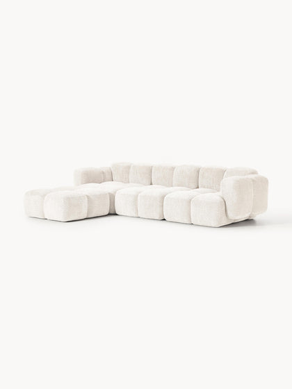 Westwing Collection Modulares Sofa Tayla (4-Sitzer) aus Teddy-Bouclé mit Hocker (links/rechts) Letzte 2 Tage