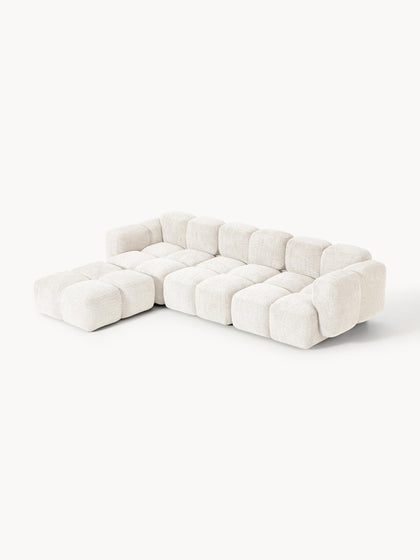 Westwing Collection Modulares Sofa Tayla (4-Sitzer) aus Teddy-Bouclé mit Hocker (links/rechts) Letzte 2 Tage