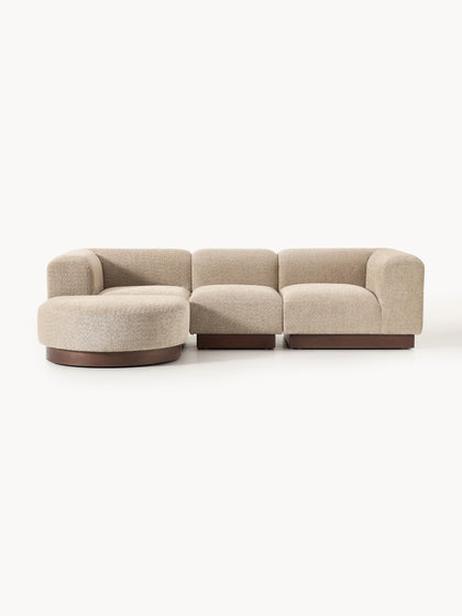 Westwing Collection Modulares Sofa Natalie (3-Sitzer) aus Teddy-Bouclé mit Hocker (links/rechts)