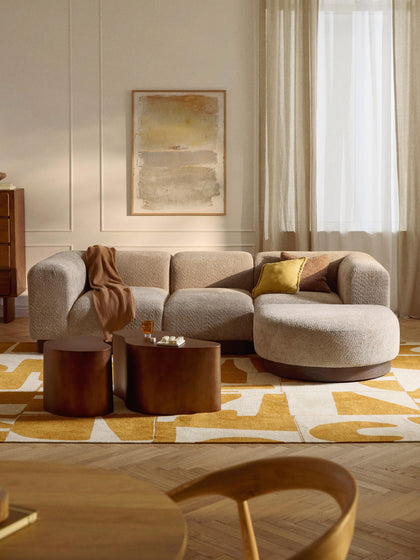 Westwing Collection Modulares Sofa Natalie (3-Sitzer) aus Teddy-Bouclé mit Hocker (links/rechts) Super Rabatt