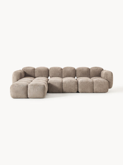 Westwing Collection Modulares Sofa Tayla (4-Sitzer) aus Teddy-Bouclé mit Hocker (links/rechts)