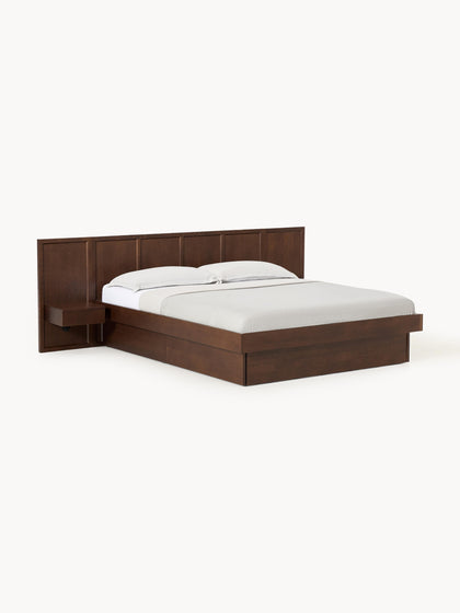 Westwing Collection Holzbett Nanto mit Nachttischen und Kopfteil
