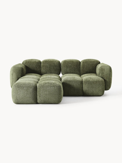 Westwing Collection Modulares Sofa Tayla (3-Sitzer) aus Teddy-Bouclé mit Hocker (links/rechts)