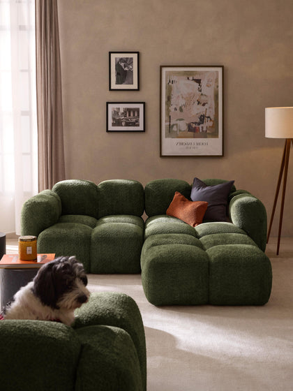Westwing Collection Modulares Sofa Tayla (3-Sitzer) aus Teddy-Bouclé mit Hocker (links/rechts) Sonderangebot