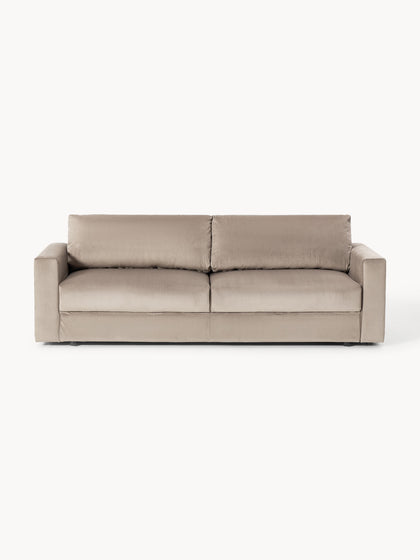 Westwing Collection Samt-Schlafsofa Tasha (3-Sitzer) mit Stauraum