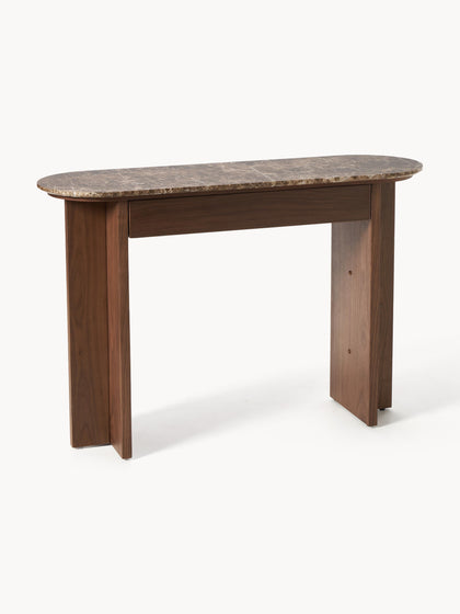 Westwing Collection Holz-Konsole Zumi mit Marmorplatte und Schublade