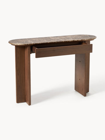 Westwing Collection Holz-Konsole Zumi mit Marmorplatte und Schublade Preisnachlass