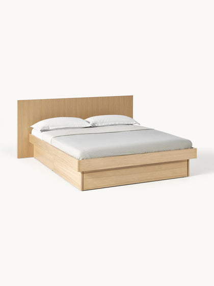 Westwing Collection Holzbett Sato mit Schubladen und Kopfteil