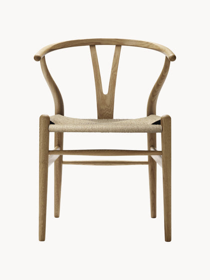 Westwing Collection Holzstuhl CH24 Wishbone Chair mit handgeflochtener Sitzfläche