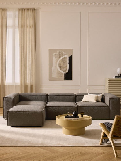 Westwing Collection Modulares Sofa Lennon (4-Sitzer) aus Bouclé mit Hocker (links/rechts) Exklusivangebot