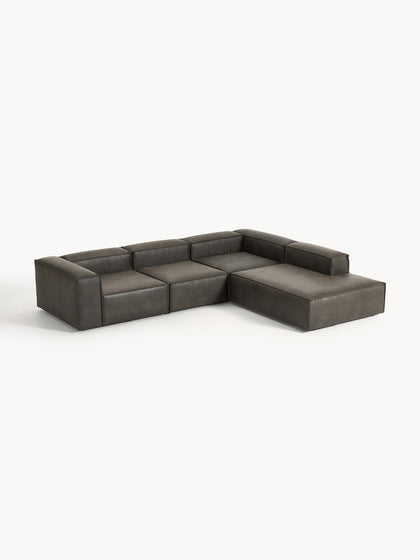 Westwing Collection Modulares XL-Ecksofa Lennon aus recyceltem Leder