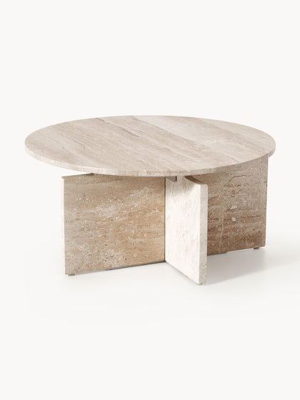 Westwing Collection Runder Couchtisch Marisa aus Travertin