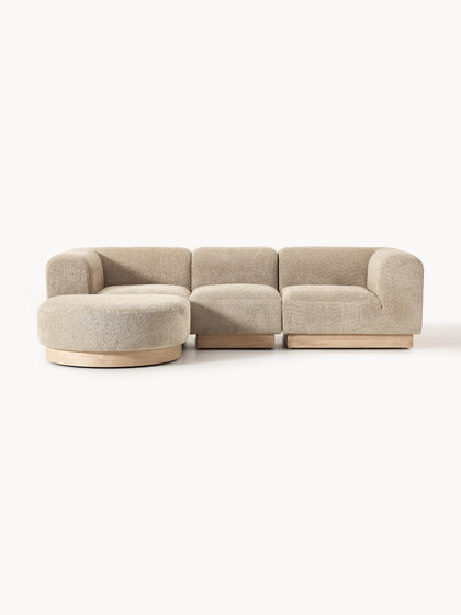 Westwing Collection Modulares Sofa Natalie (3-Sitzer) aus Teddy-Bouclé mit Hocker (links/rechts)