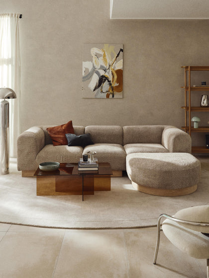 Westwing Collection Modulares Sofa Natalie (3-Sitzer) aus Teddy-Bouclé mit Hocker (links/rechts) Blitzverkäufe