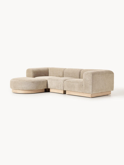 Westwing Collection Modulares Sofa Natalie (3-Sitzer) aus Teddy-Bouclé mit Hocker (links/rechts) Blitzverkäufe