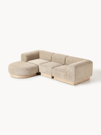 Westwing Collection Modulares Sofa Natalie (3-Sitzer) aus Teddy-Bouclé mit Hocker (links/rechts) Blitzverkäufe