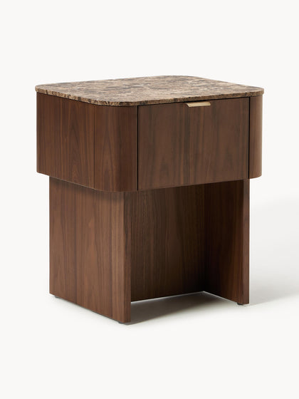 Westwing Collection Holz-Nachttisch Zumi mit Marmorplatte