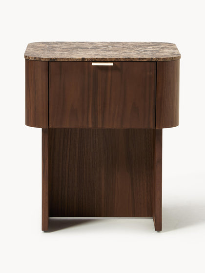 Westwing Collection Holz-Nachttisch Zumi mit Marmorplatte Neueste Mode