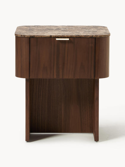 Westwing Collection Holz-Nachttisch Zumi mit Marmorplatte Neueste Mode