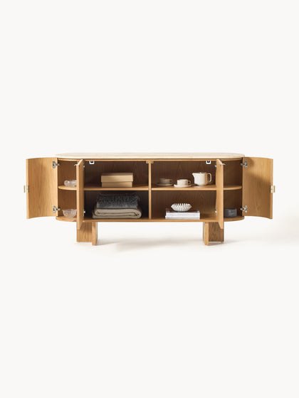Westwing Collection Holz-Sideboard Zumi mit abgerundeten Ecken und Travertinplatte Bestseller