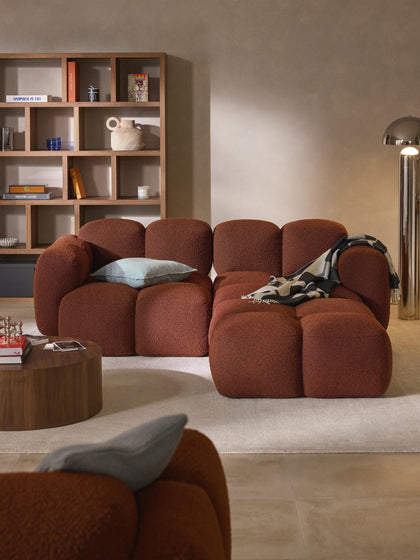 Westwing Collection Modulares Sofa Tayla (3-Sitzer) aus Bouclé mit Hocker (links/rechts) Räumungsverkauf
