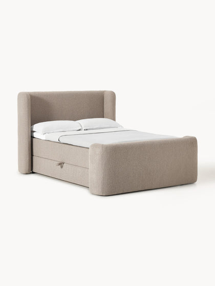 Westwing Collection Bouclé-Boxspringbett Perla mit Stauraum