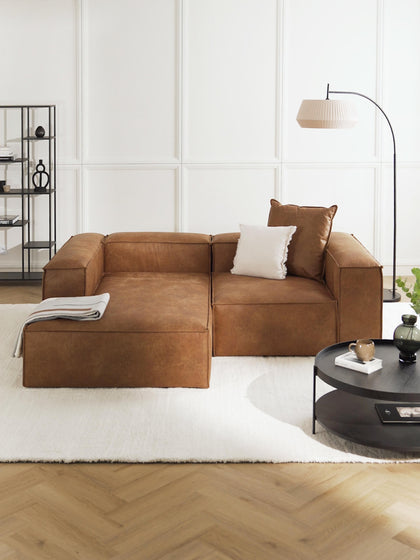 Westwing Collection Modulares Ecksofa Lennon aus recyceltem Leder Bis zu 50% Rabatt